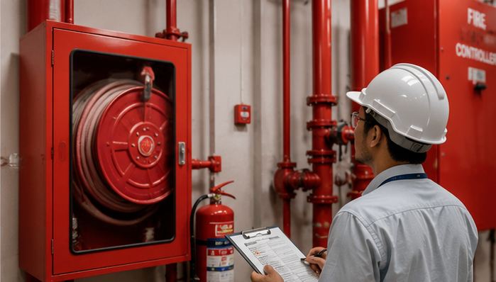 CONQR technician inspecting fire safety systems